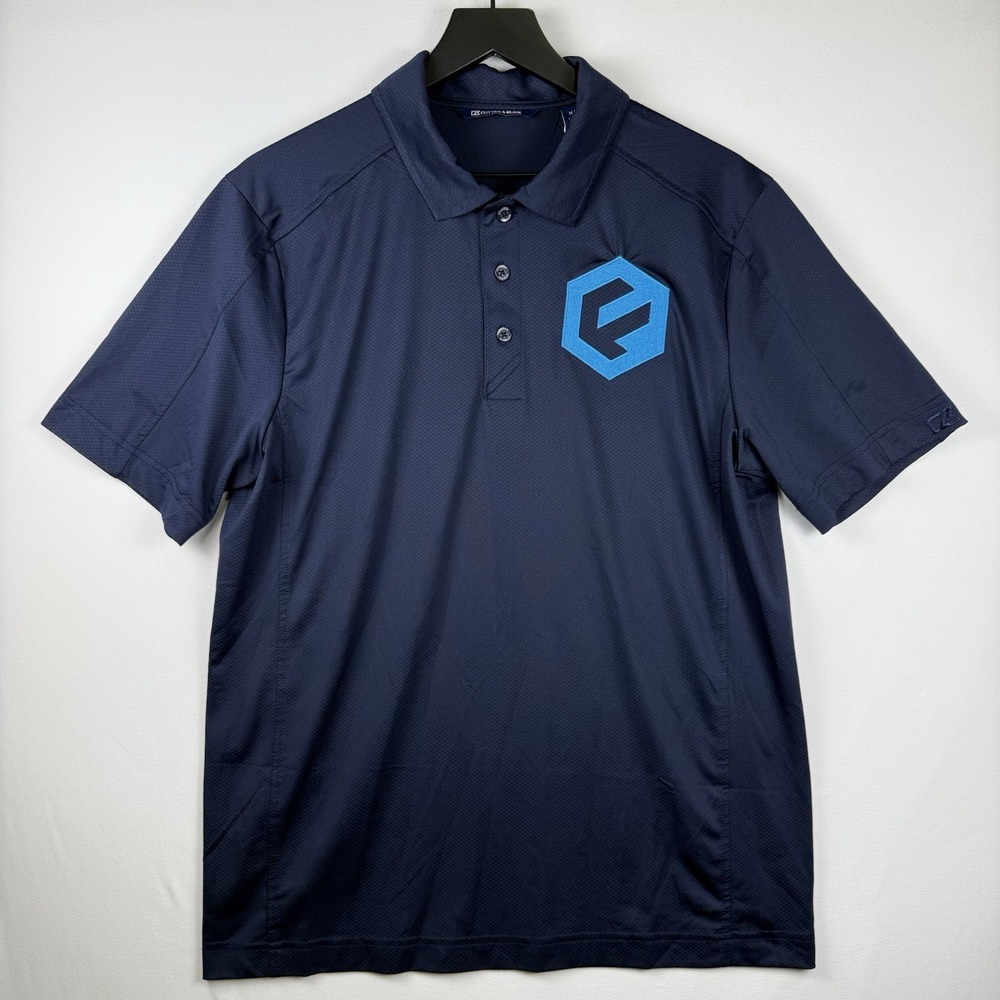 Cutter & Buck Prospect Eco Textured Stretch Mens Polo Blue Medium  *LOGO* New